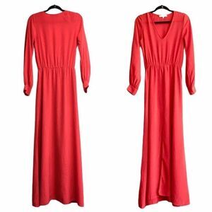 ALEXIS Silk Long Sleeve V-Neck Long Maxi Dress Red XS